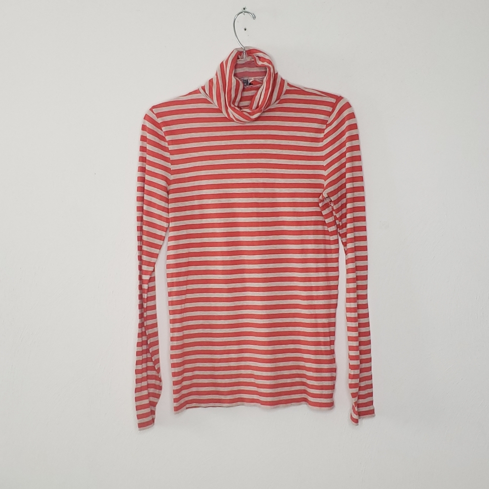 J.Crew Tissue Striped Orange and Tan Turtle Neck Top Size Medium